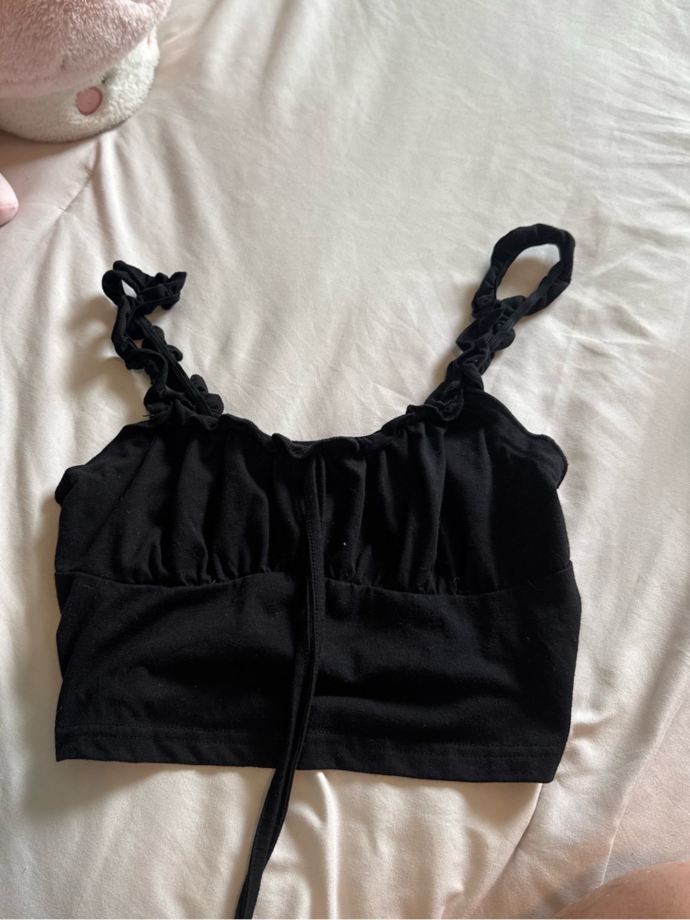 SHEIN Black Ruffle Strap Cropped Tank Top